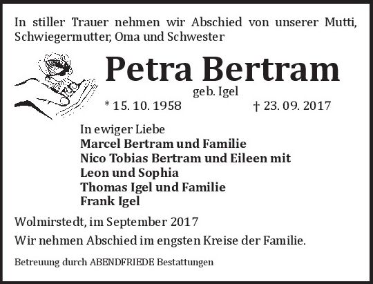 Trauerkarte Petra Bertram