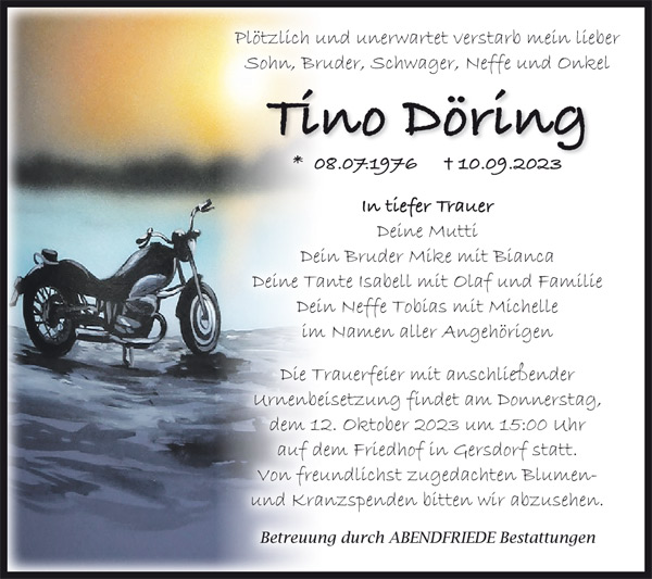  Dvring-Tino Traueranzeige - Abendfriede Bestattungen