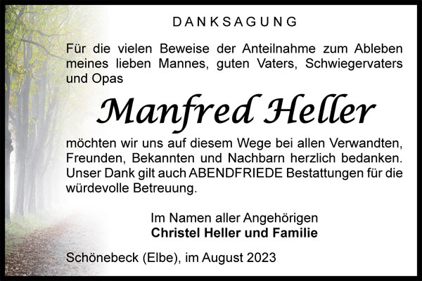 Manfred Heller Traueranzeige - Abendfriede Bestattungen