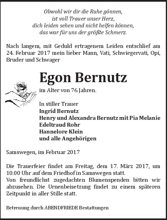 Trauerkarte Egon Bernutz