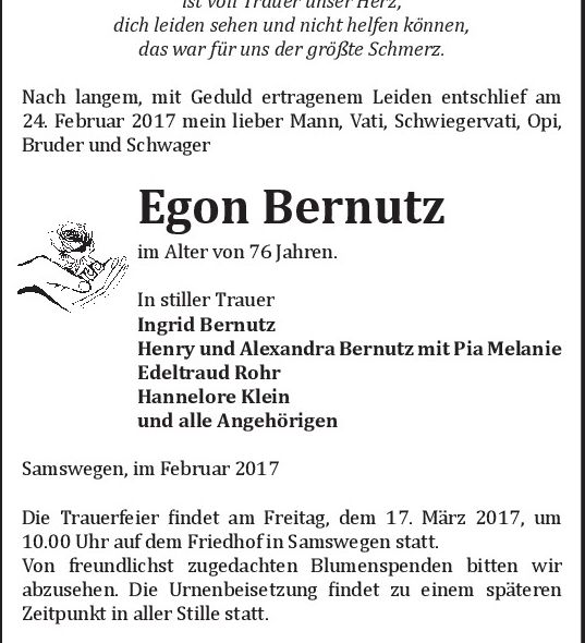 Trauerkarte Egon Bernutz