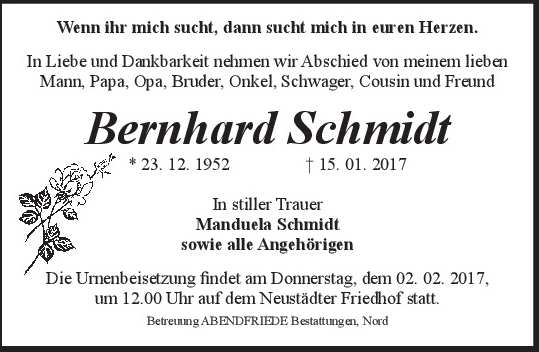 Trauerkarte Bernhard Schmidt