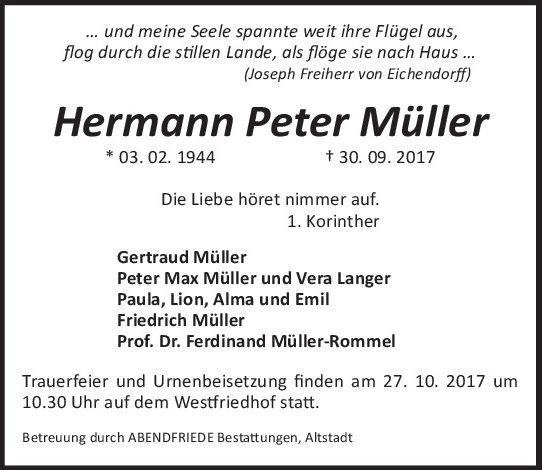 Trauerkarte Hermann Peter Müller