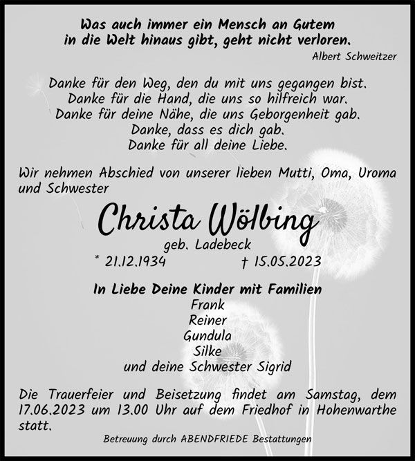 Gedenkportal Christa Wölbing
