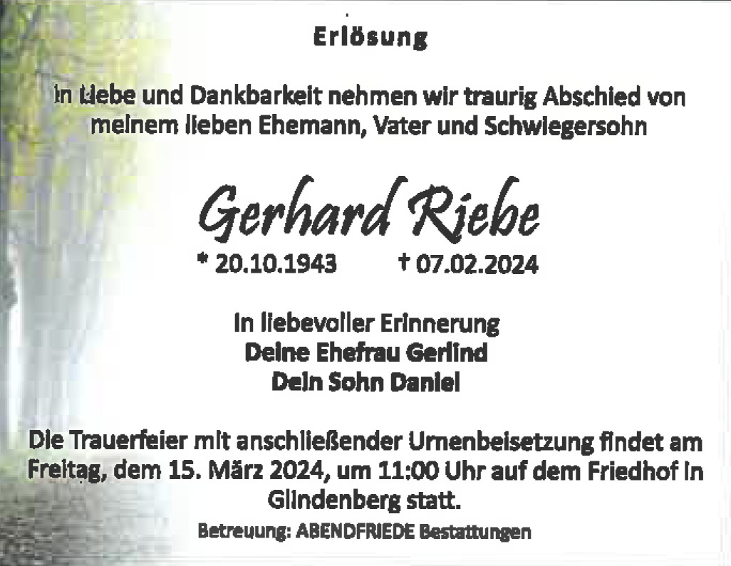 Gerhard Riebe - Abendfriede Bestattungen