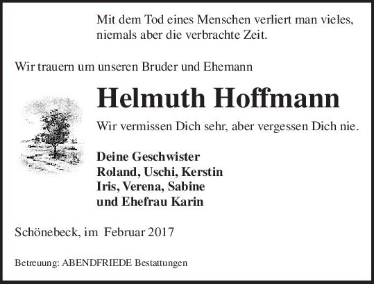 Trauerkarte Helmuth Hoffmann
