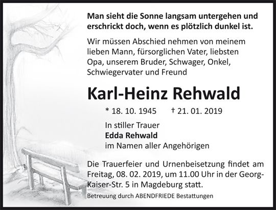 Traueranzeige Karl-Heinz Rehwald