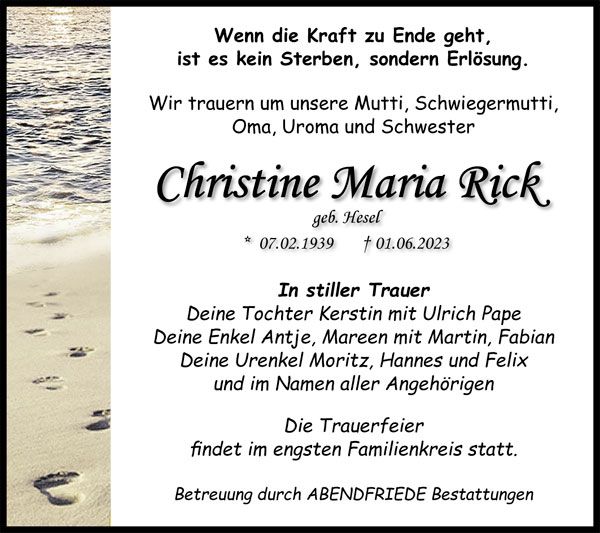 Gedenkportal Christina Maria Rick