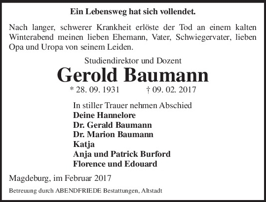 Trauerkarte Gerold Baumann